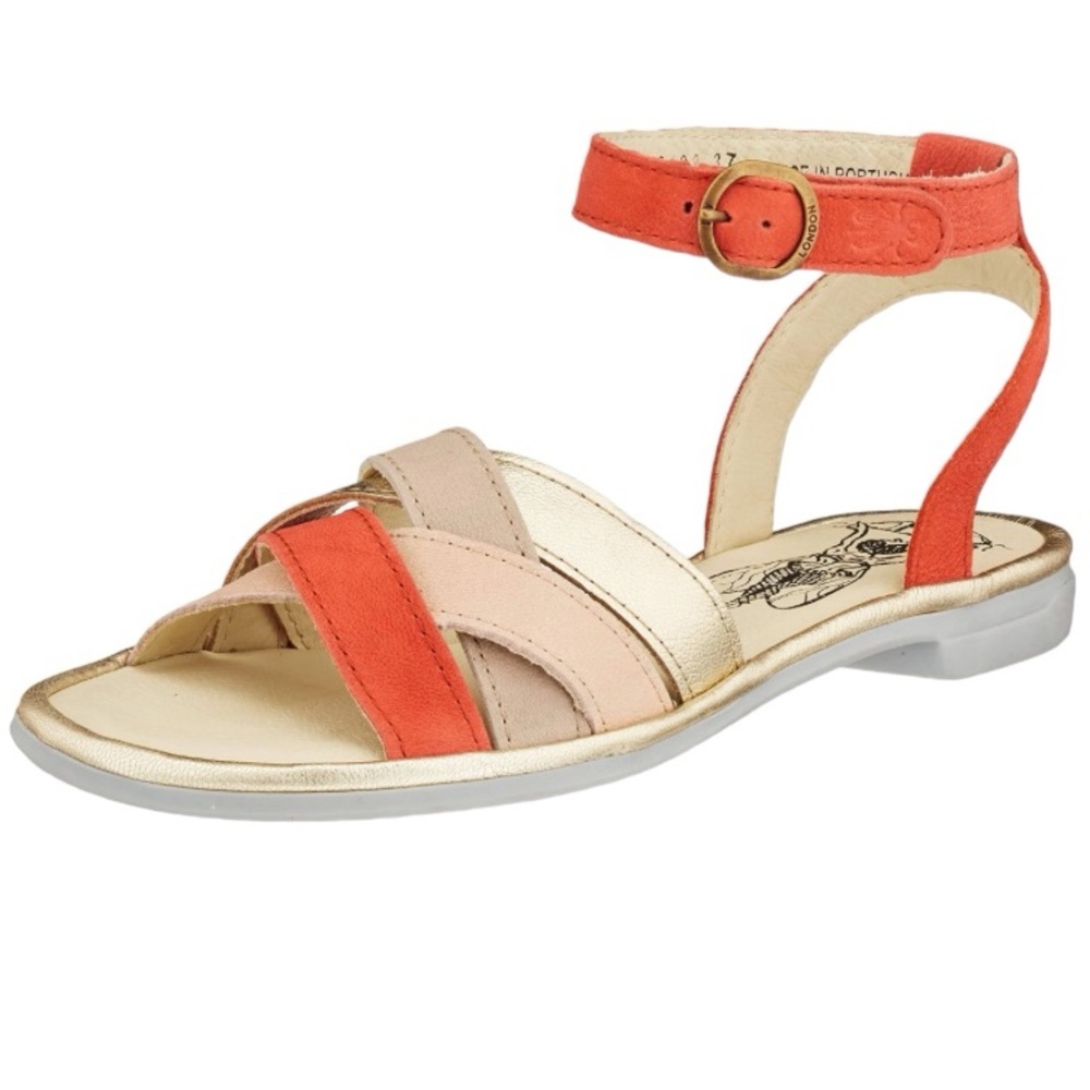 Fly London Cune Leather Flat Ankle Multi Strap Sandals Size 7 1/2